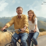 Couple with Medicare Supplement Plan N riding bikes