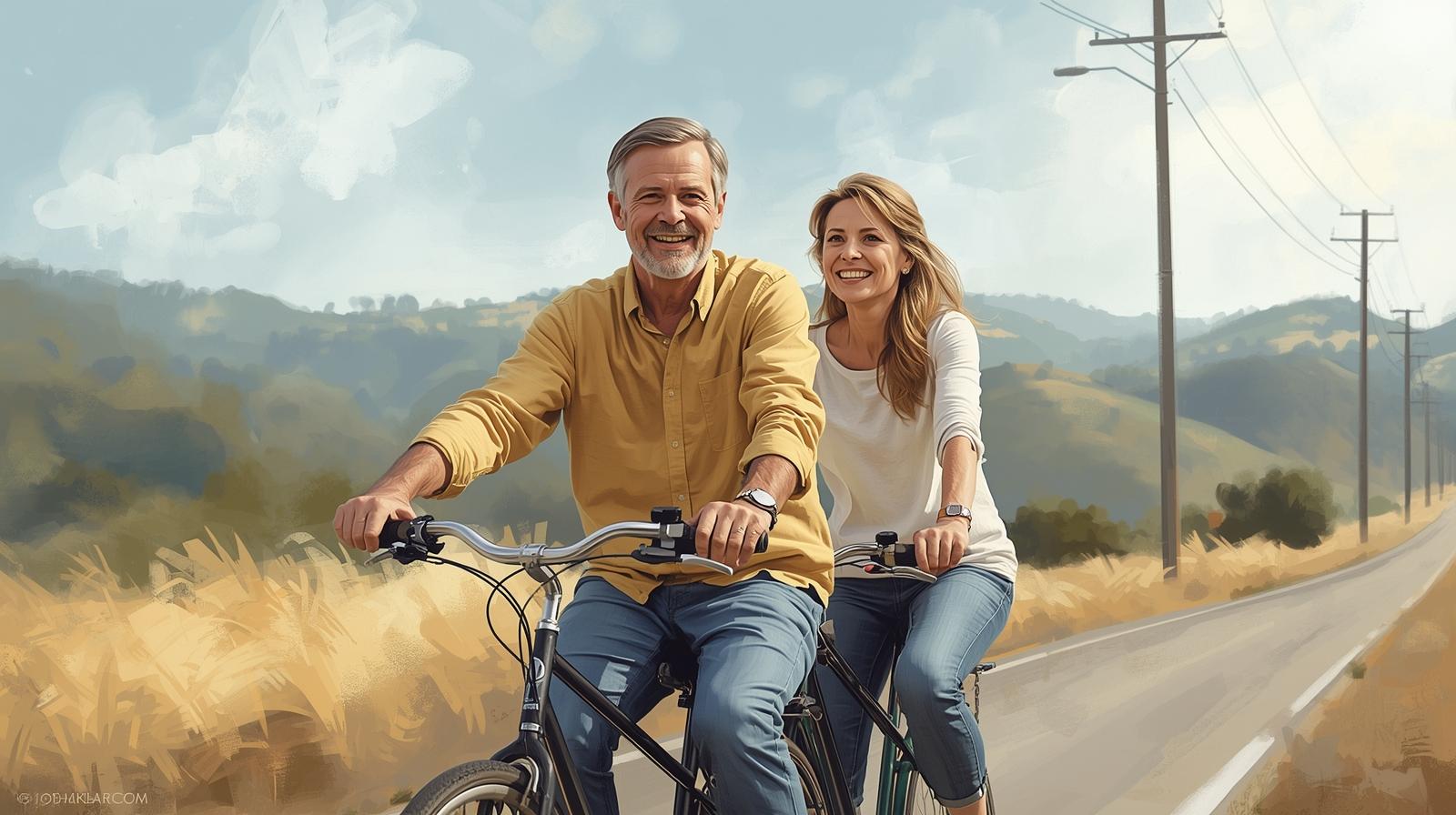 Couple with Medicare Supplement Plan N riding bikes